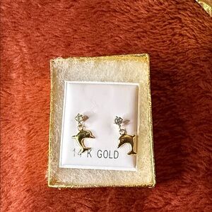 14K Gold Dolphin Stud Earrings